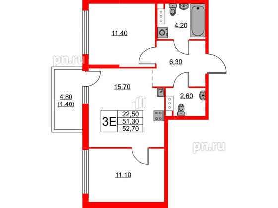 Квартира в ЖК А101 Лаголово, 2 комнатная, 52.7 м², 9 этаж