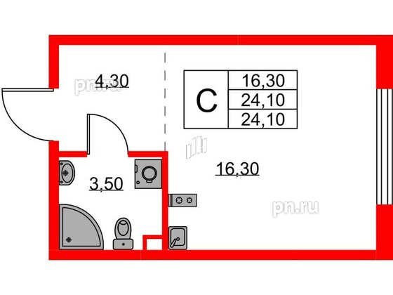 Квартира в ЖК А101 Лаголово, студия, 24.1 м², 2 этаж