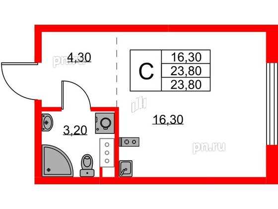 Квартира в ЖК А101 Лаголово, студия, 23.8 м², 3 этаж