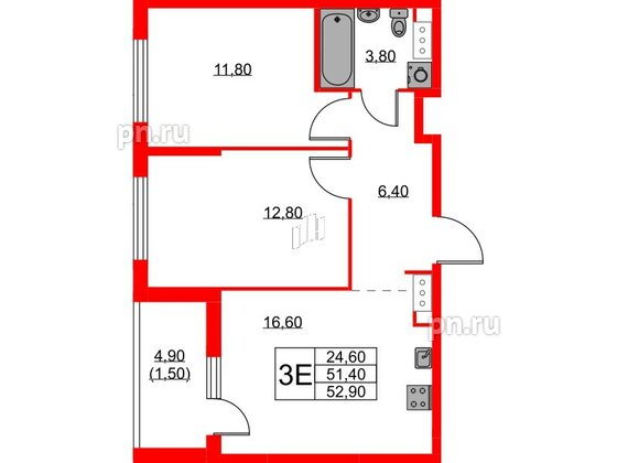 Квартира в ЖК А101 Лаголово, 2 комнатная, 52.9 м², 10 этаж