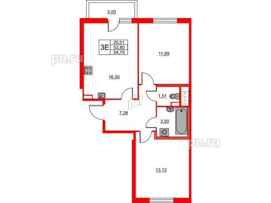 Квартира в ЖК Лето, 2 комнатная, 54.7 м², 4 этаж