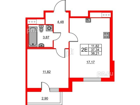 Квартира в ЖК Лето, 1 комнатная, 38.21 м², 5 этаж