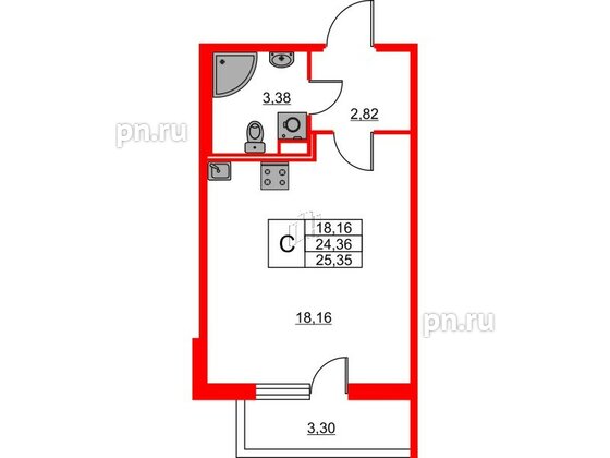 Квартира в ЖК Лето, студия, 25.35 м², 2 этаж