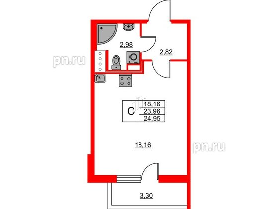 Квартира в ЖК Лето, студия, 24.95 м², 6 этаж