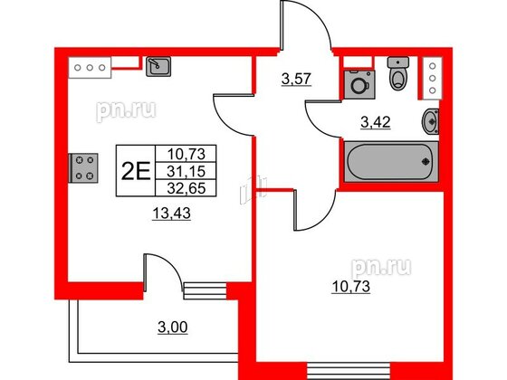 Квартира в ЖК Лето, 1 комнатная, 32.65 м², 8 этаж