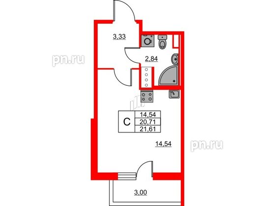 Квартира в ЖК Лето, студия, 21.61 м², 9 этаж