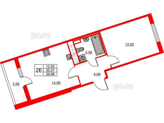 Квартира в ЖК «Лето», 1 комнатная, 36.86 м², 11 этаж