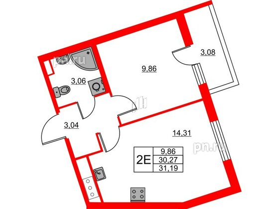 Квартира в ЖК Лето, 1 комнатная, 31.19 м², 5 этаж