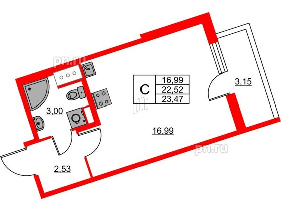 Квартира в ЖК «Лето», студия, 23.47 м², 13 этаж