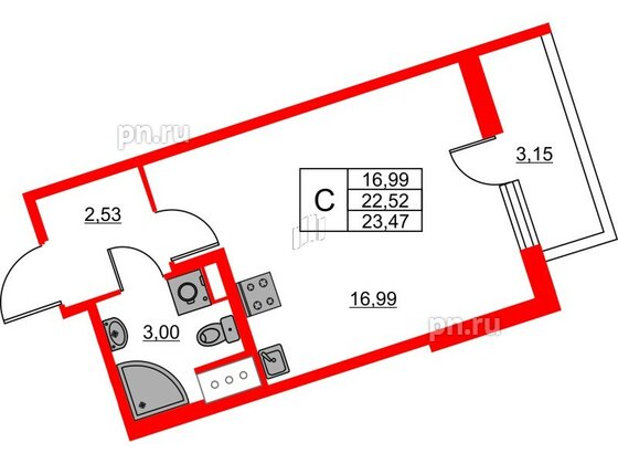 Квартира в ЖК «Лето», студия, 23.47 м², 10 этаж