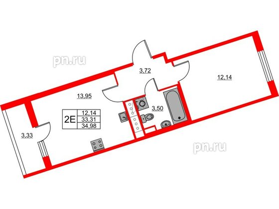 Квартира в ЖК «Лето», 1 комнатная, 34.98 м², 13 этаж