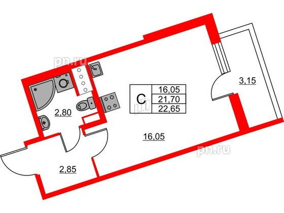 Квартира в ЖК Лето, студия, 22.65 м², 7 этаж