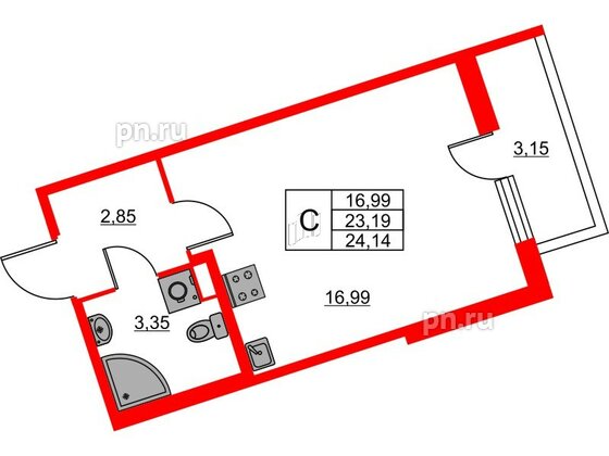 Квартира в ЖК Лето, студия, 24.14 м², 2 этаж