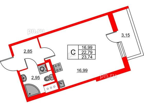 Квартира в ЖК Лето, студия, 23.74 м², 9 этаж