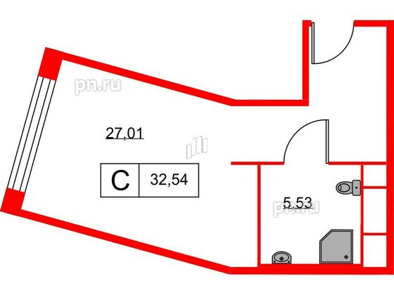 Апартаменты в ЖК Вольта, студия, 32.54 м², 2 этаж