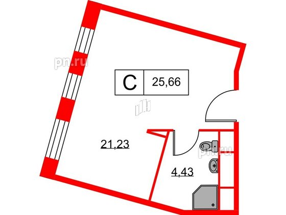 Апартаменты в ЖК Вольта, студия, 25.66 м², 7 этаж