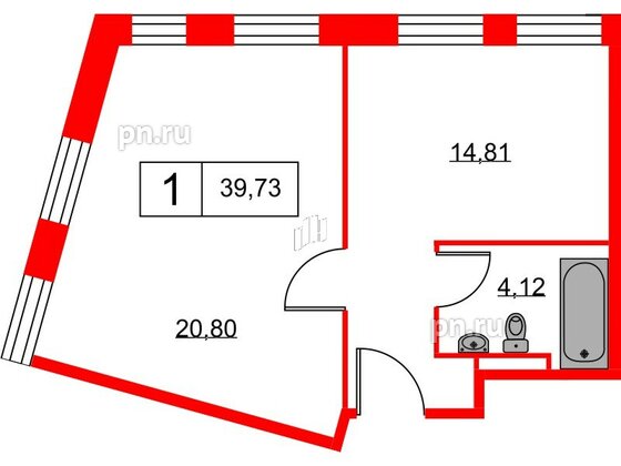 Апартаменты в ЖК Вольта, 1 комнатные, 39.73 м², 15 этаж