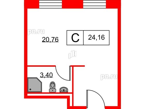 Апартаменты в ЖК Вольта, студия, 24.16 м², 3 этаж