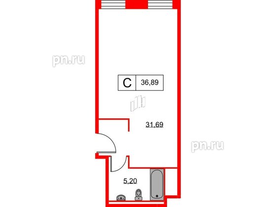Апартаменты в ЖК Вольта, студия, 36.89 м², 2 этаж