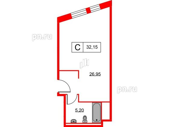Апартаменты в ЖК Вольта, студия, 32.15 м², 14 этаж