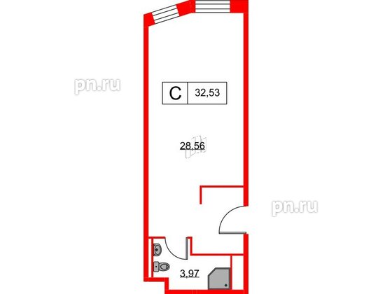 Апартаменты в ЖК Вольта, студия, 32.53 м², 15 этаж