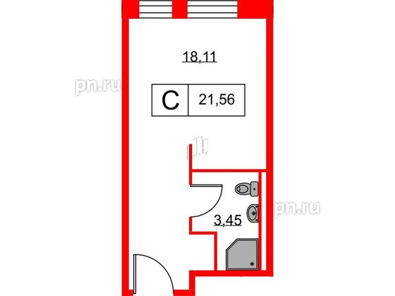 Апартаменты в ЖК Вольта, студия, 21.56 м², 2 этаж