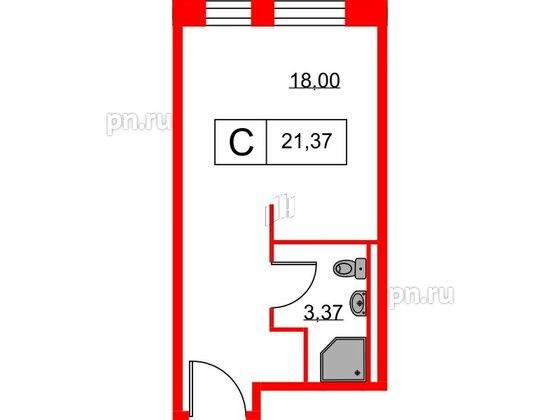 Апартаменты в ЖК Вольта, студия, 21.37 м², 14 этаж
