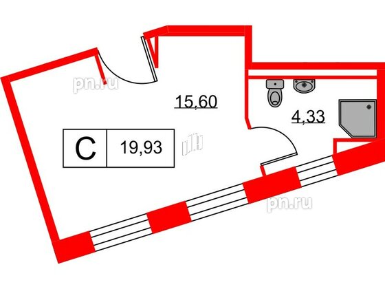 Апартаменты в ЖК Вольта, студия, 19.93 м², 2 этаж