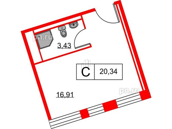 Апартаменты в ЖК Вольта, студия, 20.34 м², 8 этаж
