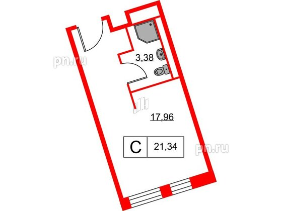 Апартаменты в ЖК Вольта, студия, 21.34 м², 15 этаж