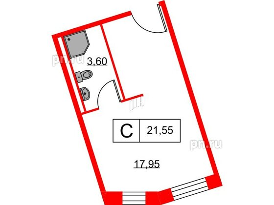 Апартаменты в ЖК Вольта, студия, 21.55 м², 12 этаж