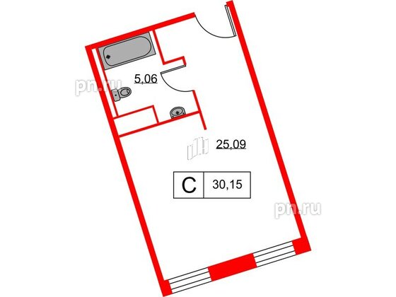 Апартаменты в ЖК Вольта, студия, 30.15 м², 2 этаж