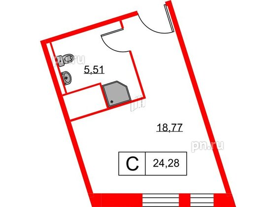 Апартаменты в ЖК Вольта, студия, 24.28 м², 11 этаж