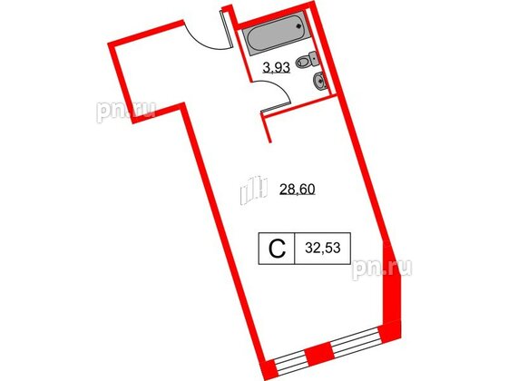 Апартаменты в ЖК Вольта, студия, 32.53 м², 12 этаж