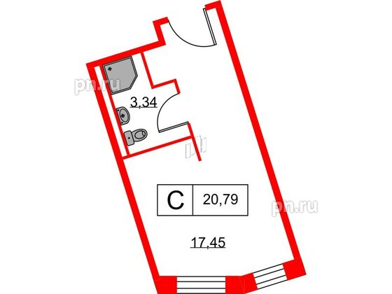 Апартаменты в ЖК Вольта, студия, 20.79 м², 4 этаж