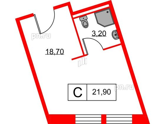 Апартаменты в ЖК Вольта, студия, 21.9 м², 7 этаж