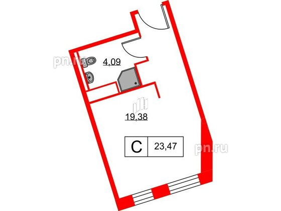 Апартаменты в ЖК Вольта, студия, 23.47 м², 14 этаж