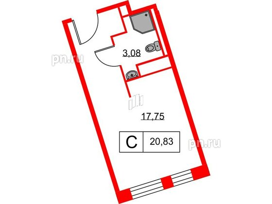 Апартаменты в ЖК Вольта, студия, 20.83 м², 13 этаж