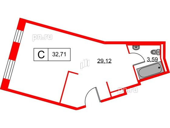 Апартаменты в ЖК Вольта, студия, 32.71 м², 13 этаж