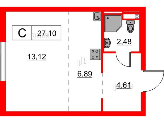 Квартира в ЖК Заречный парк, студия, 27.1 м², 8 этаж