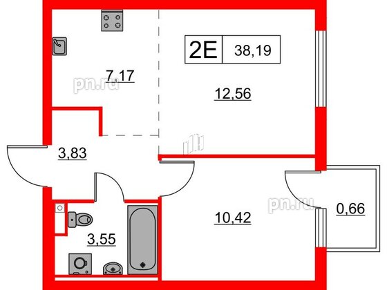 Квартира в ЖК Заречный парк, 1 комнатная, 38.19 м², 5 этаж