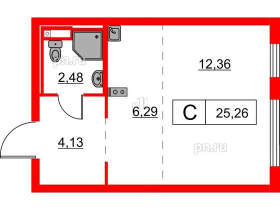 Квартира в ЖК Заречный парк, студия, 25.26 м², 11 этаж