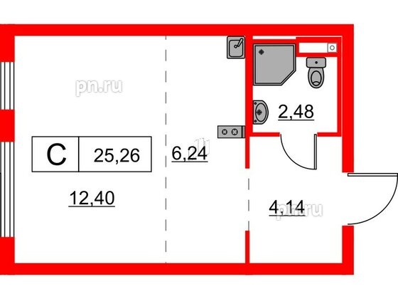 Квартира в ЖК Заречный парк, студия, 25.26 м², 7 этаж