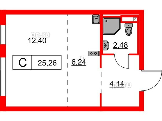 Квартира в ЖК Заречный парк, студия, 25.26 м², 21 этаж