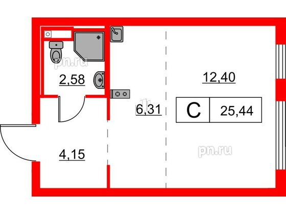 Квартира в ЖК Заречный парк, студия, 25.44 м², 21 этаж