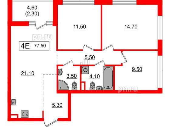 Квартира в ЖК А101 Всеволожск, 3 комнатная, 65.7 м², 10 этаж