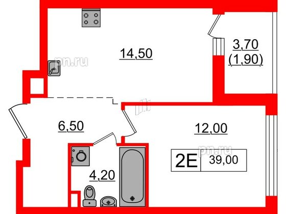 Квартира в ЖК А101 Всеволожск, 1 комнатная, 39 м², 3 этаж