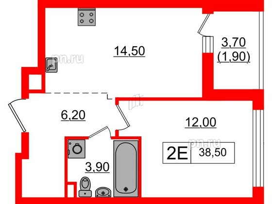 Квартира в ЖК А101 Всеволожск, 1 комнатная, 38.5 м², 12 этаж