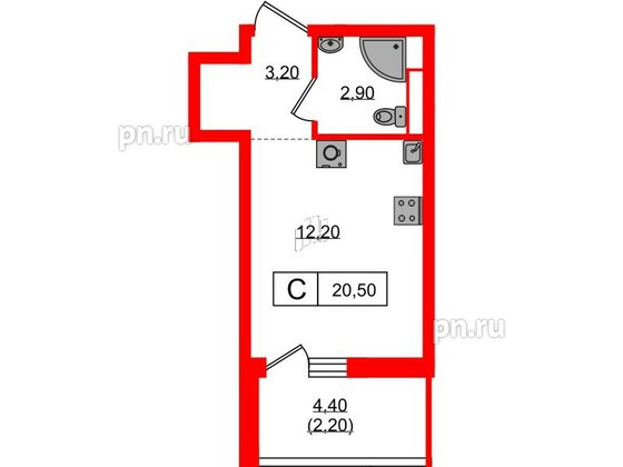 Квартира в ЖК А101 Всеволожск, студия, 20.5 м², 6 этаж