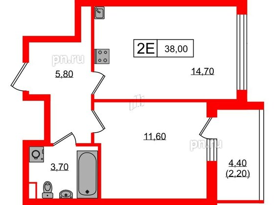 Квартира в ЖК А101 Всеволожск, 1 комнатная, 38 м², 7 этаж